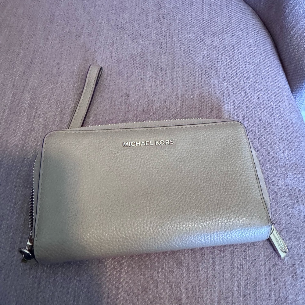 Michael Kors Taupe Leather Wristlet